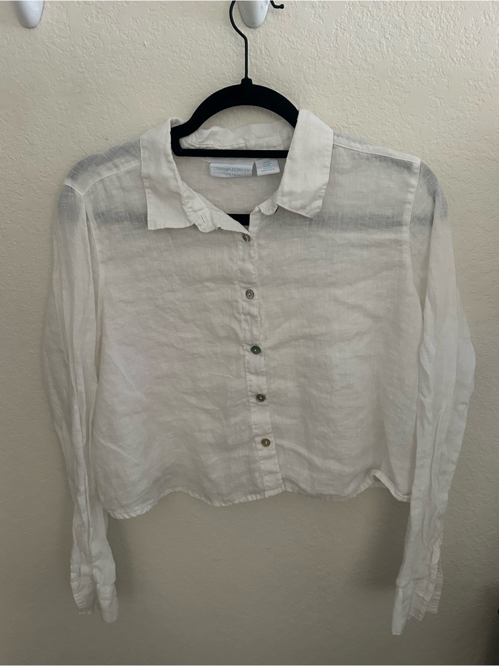 Cynthia Rowley White Linen Button-Down Crop Shirt